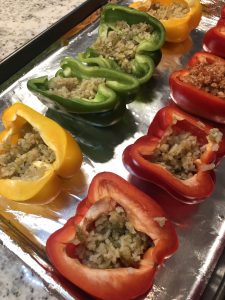 Stuffed Peppers with cauliflower green chile rice